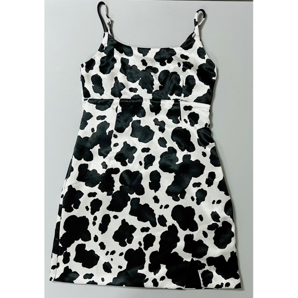 Black White Cow Print Satin Babydoll Mini Dress Size XS 🤍🐄🖤 #cow #cowprint